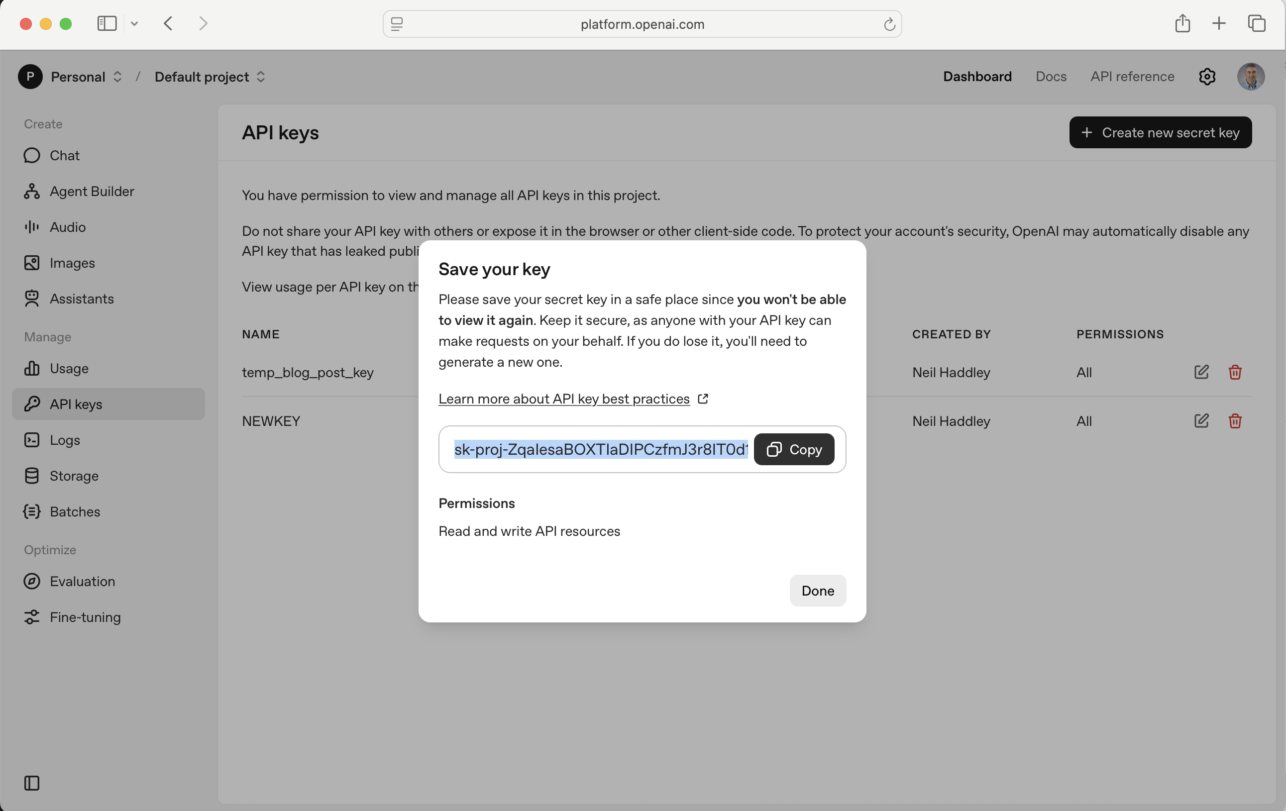 I copied the newly generated key